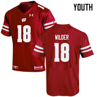 Youth Wisconsin Badgers NCAA #18 Collin Wilder Red Authentic Under Armour Stitched College Football Jersey QI31H32VY